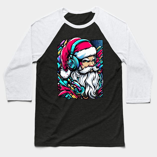 Santa Claus with headphones on his ears listening to music Baseball T-Shirt by T-Shirt Paradise